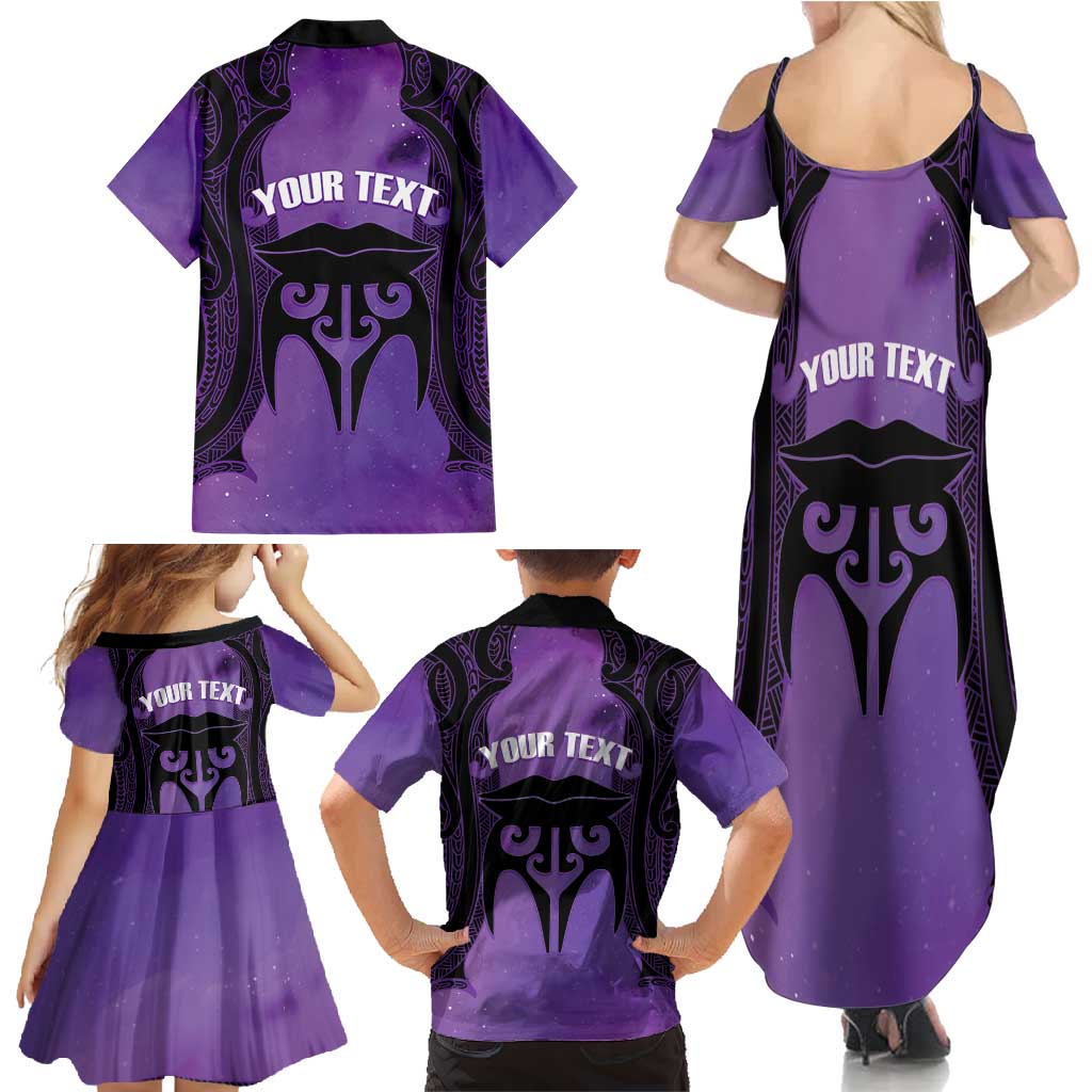 Personalised New Zealand Suffrage Day Family Matching Summer Maxi Dress and Hawaiian Shirt Maori Tattoo Galaxy Vibe - Polynesian Pride