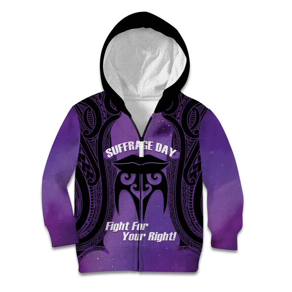Personalised New Zealand Suffrage Day Kid Hoodie Maori Tattoo Galaxy Vibe - Polynesian Pride