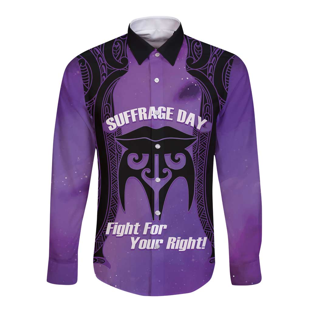 Personalised New Zealand Suffrage Day Long Sleeve Button Shirt Maori Tattoo Galaxy Vibe - Polynesian Pride