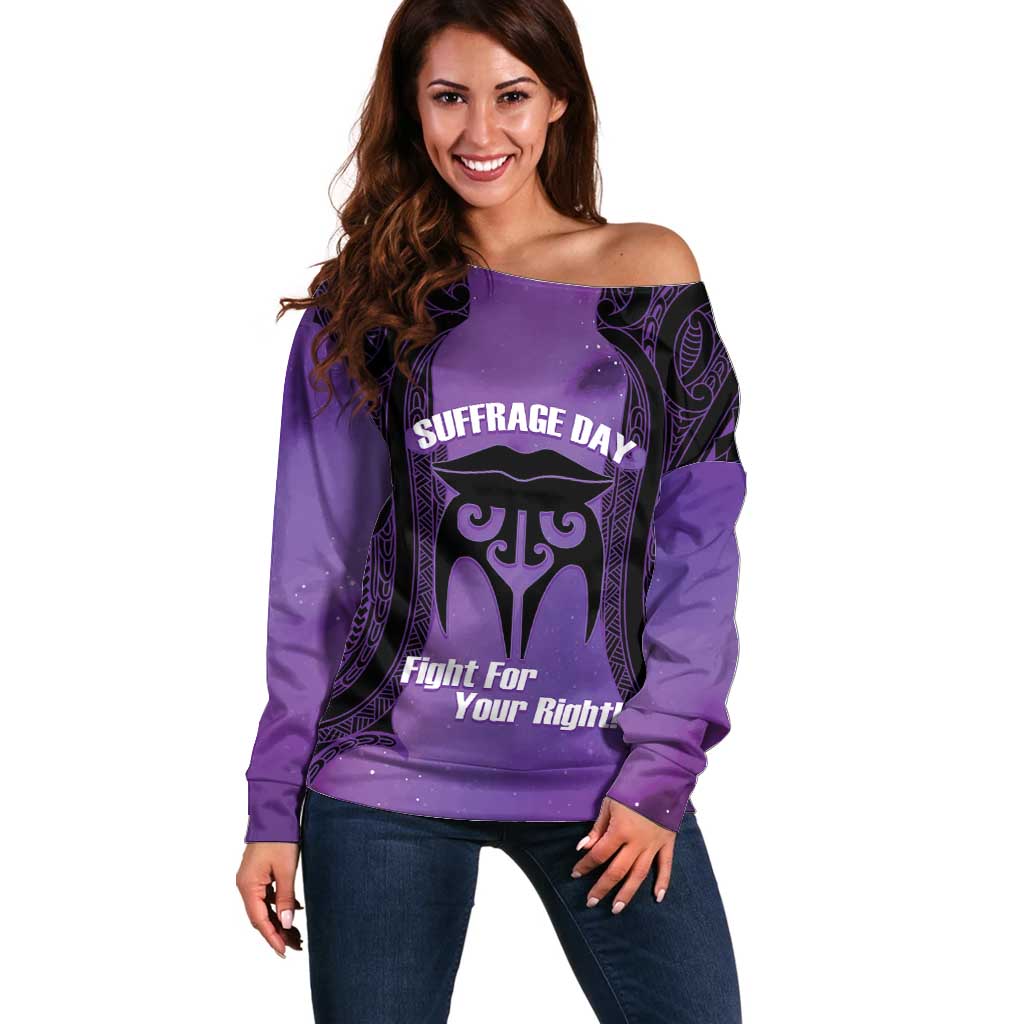 Personalised New Zealand Suffrage Day Off Shoulder Sweater Maori Tattoo Galaxy Vibe - Polynesian Pride