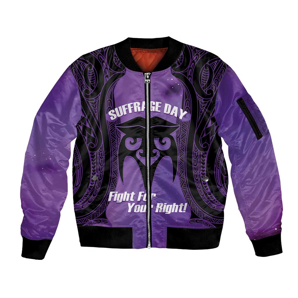 Personalised New Zealand Suffrage Day Sleeve Zip Bomber Jacket Maori Tattoo Galaxy Vibe - Polynesian Pride