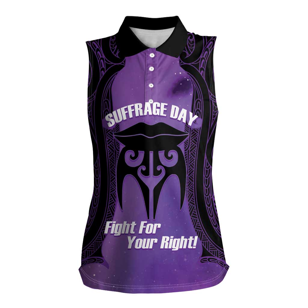 Personalised New Zealand Suffrage Day Women Sleeveless Polo Shirt Maori Tattoo Galaxy Vibe - Polynesian Pride