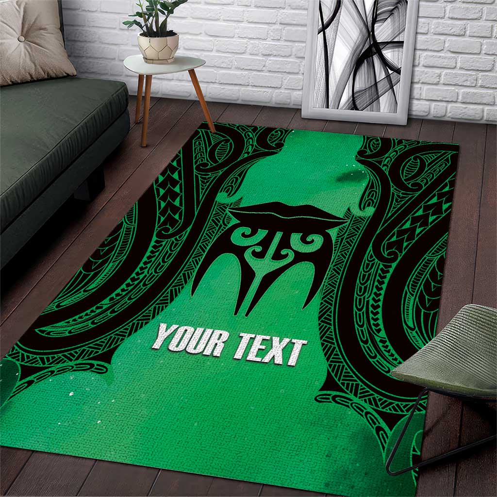 Personalised Moko Kauae New Zealand Area Rug Maori Chin Tattoo Green - Polynesian Pride