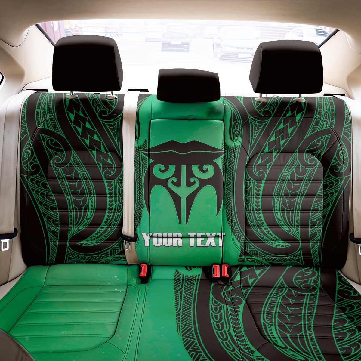 Personalised Moko Kauae New Zealand Back Car Seat Cover Maori Chin Tattoo Green - Polynesian Pride