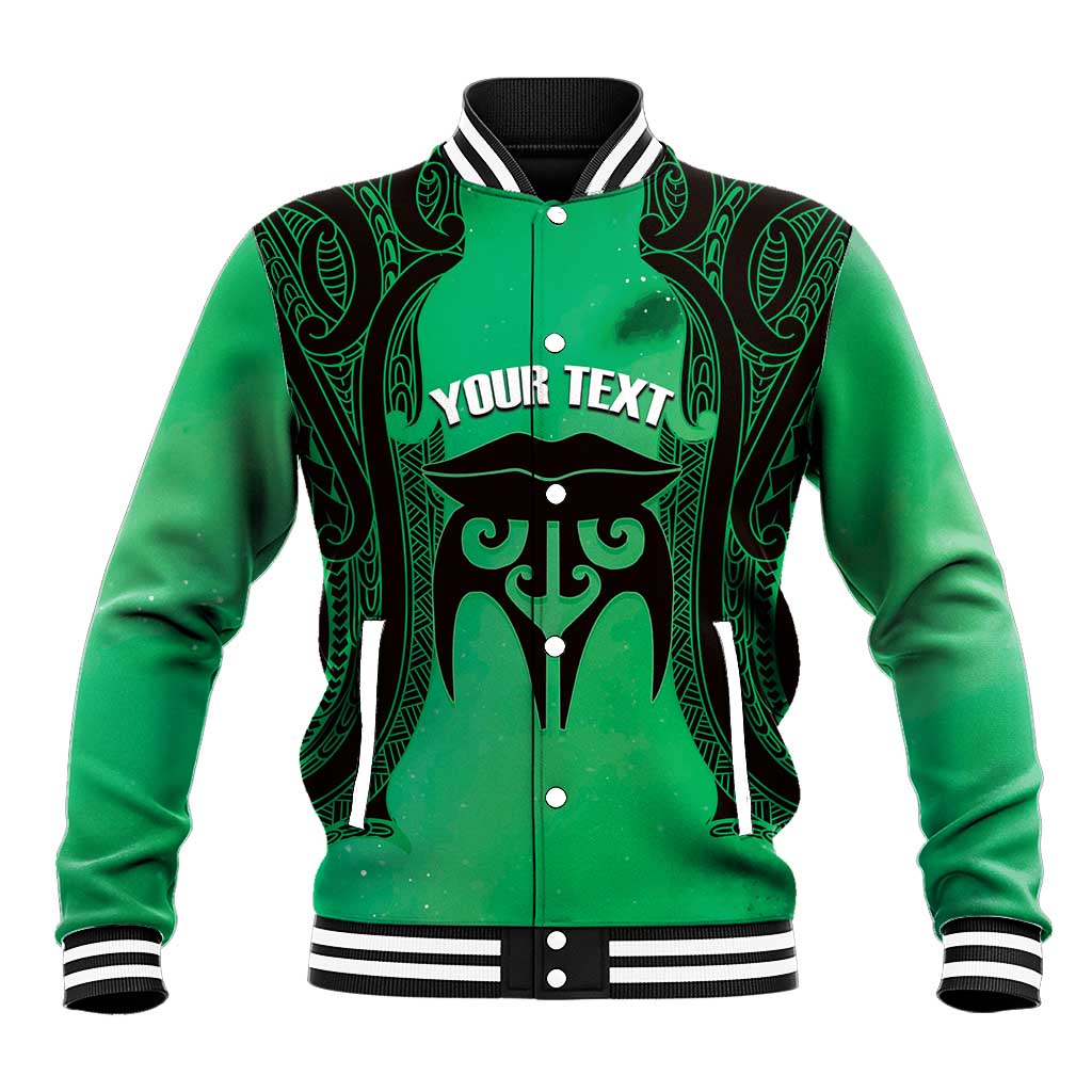 Personalised Moko Kauae New Zealand Baseball Jacket Maori Chin Tattoo Green - Polynesian Pride