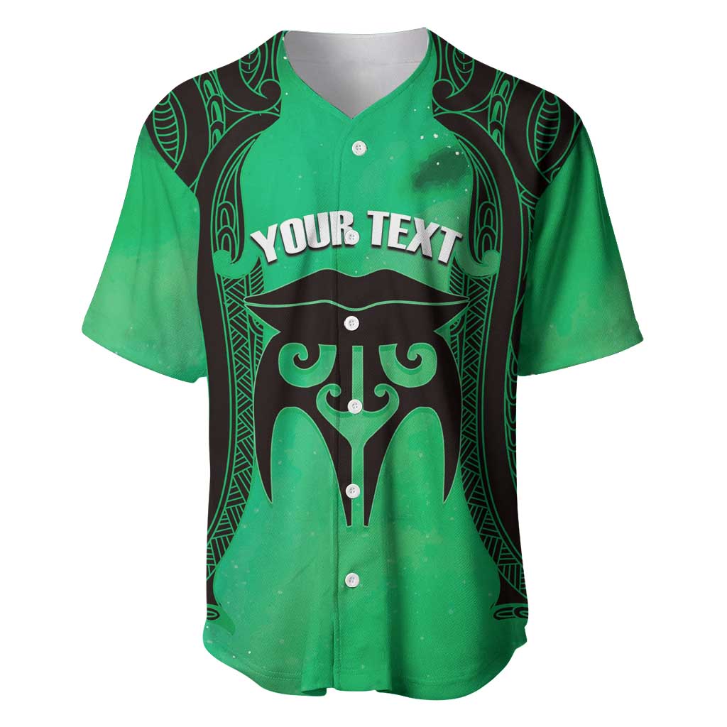 Personalised Moko Kauae New Zealand Baseball Jersey Maori Chin Tattoo Green - Polynesian Pride