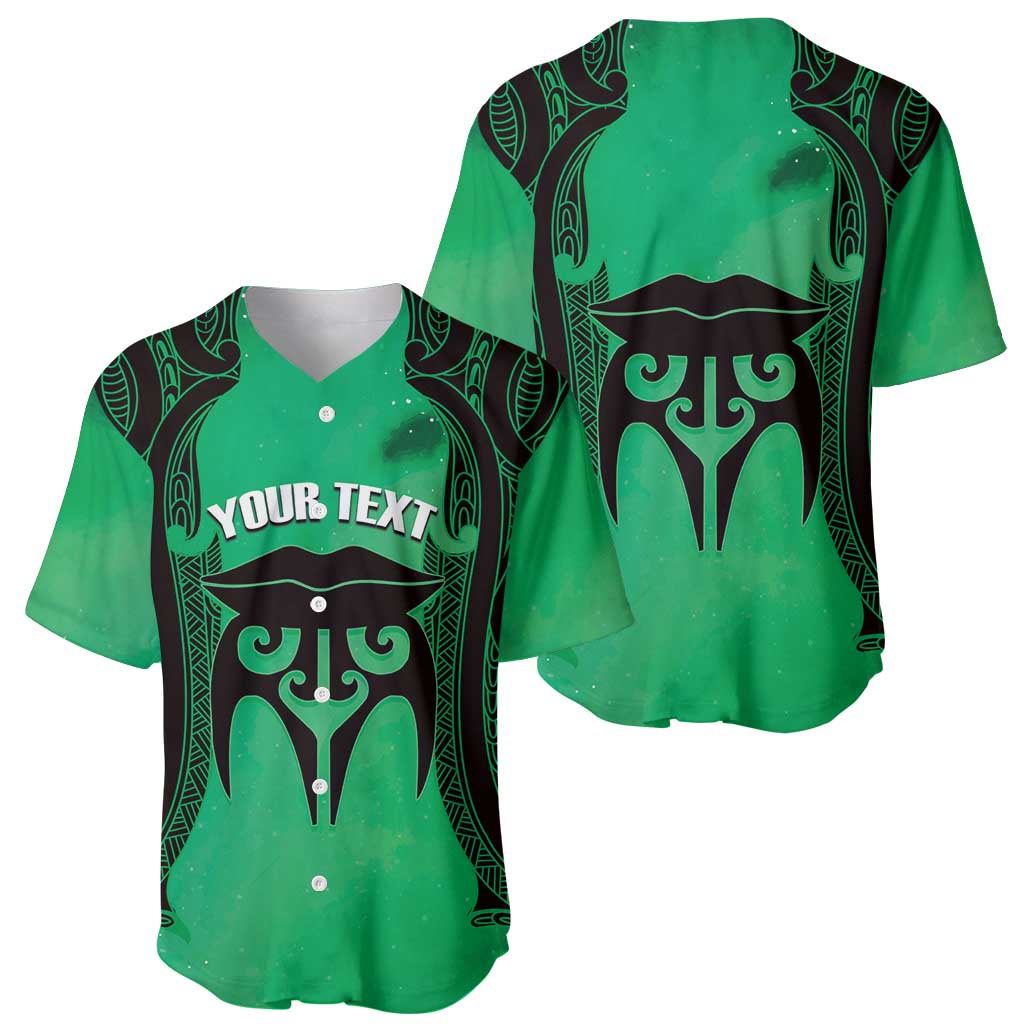 Personalised Moko Kauae New Zealand Baseball Jersey Maori Chin Tattoo Green - Polynesian Pride