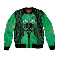 Personalised Moko Kauae New Zealand Bomber Jacket Maori Chin Tattoo Green - Polynesian Pride