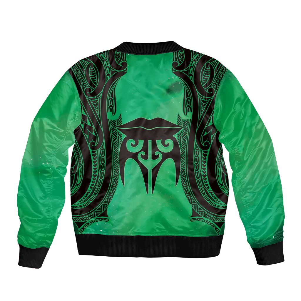 Personalised Moko Kauae New Zealand Bomber Jacket Maori Chin Tattoo Green - Polynesian Pride