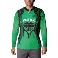 Personalised Moko Kauae New Zealand Button Sweatshirt Maori Chin Tattoo Green - Polynesian Pride