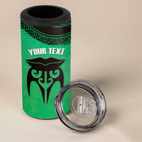 Personalised Moko Kauae New Zealand 4 in 1 Can Cooler Tumbler Maori Chin Tattoo Green - Polynesian Pride