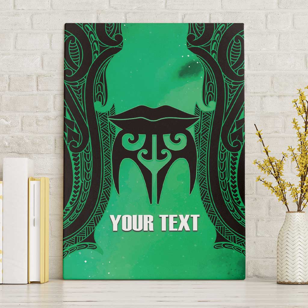 Personalised Moko Kauae New Zealand Canvas Wall Art Maori Chin Tattoo Green - Polynesian Pride