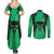 Personalised Moko Kauae New Zealand Couples Matching Summer Maxi Dress and Long Sleeve Button Shirt Maori Chin Tattoo Green - Polynesian Pride