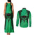 Personalised Moko Kauae New Zealand Couples Matching Tank Maxi Dress and Long Sleeve Button Shirt Maori Chin Tattoo Green - Polynesian Pride