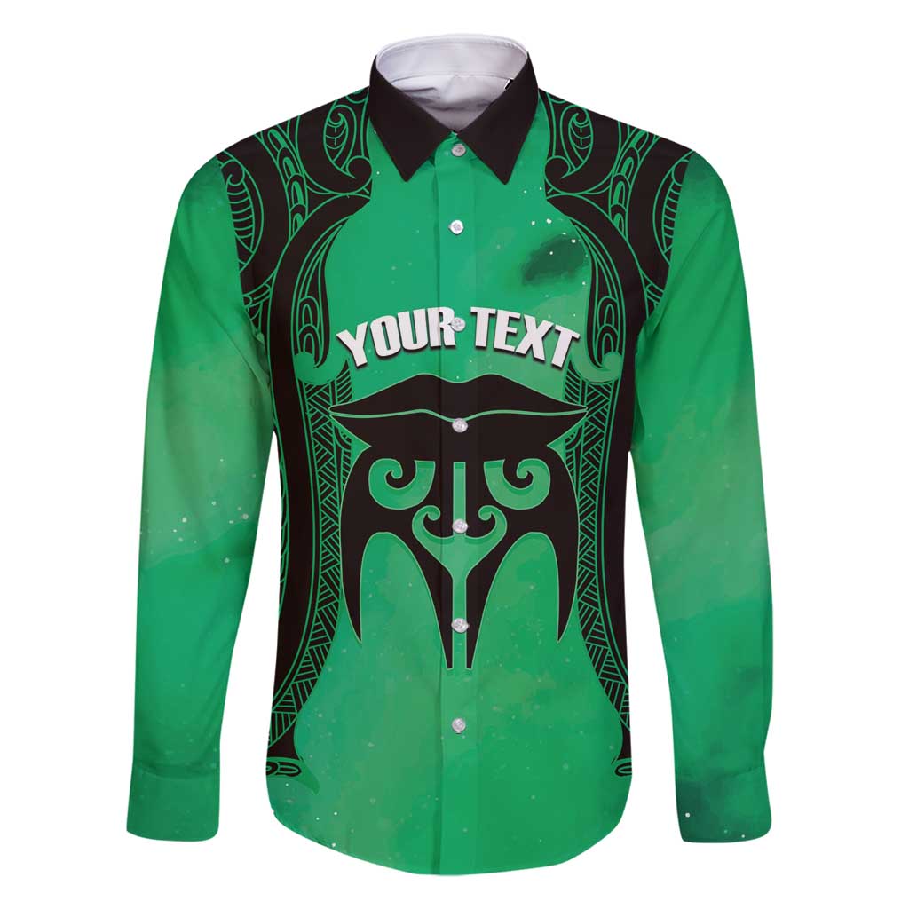 Personalised Moko Kauae New Zealand Family Matching Summer Maxi Dress and Hawaiian Shirt Maori Chin Tattoo Green - Polynesian Pride