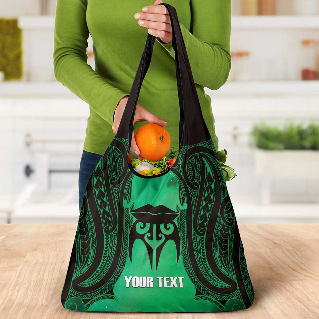 Personalised Moko Kauae New Zealand Grocery Bag Maori Chin Tattoo Green - Polynesian Pride