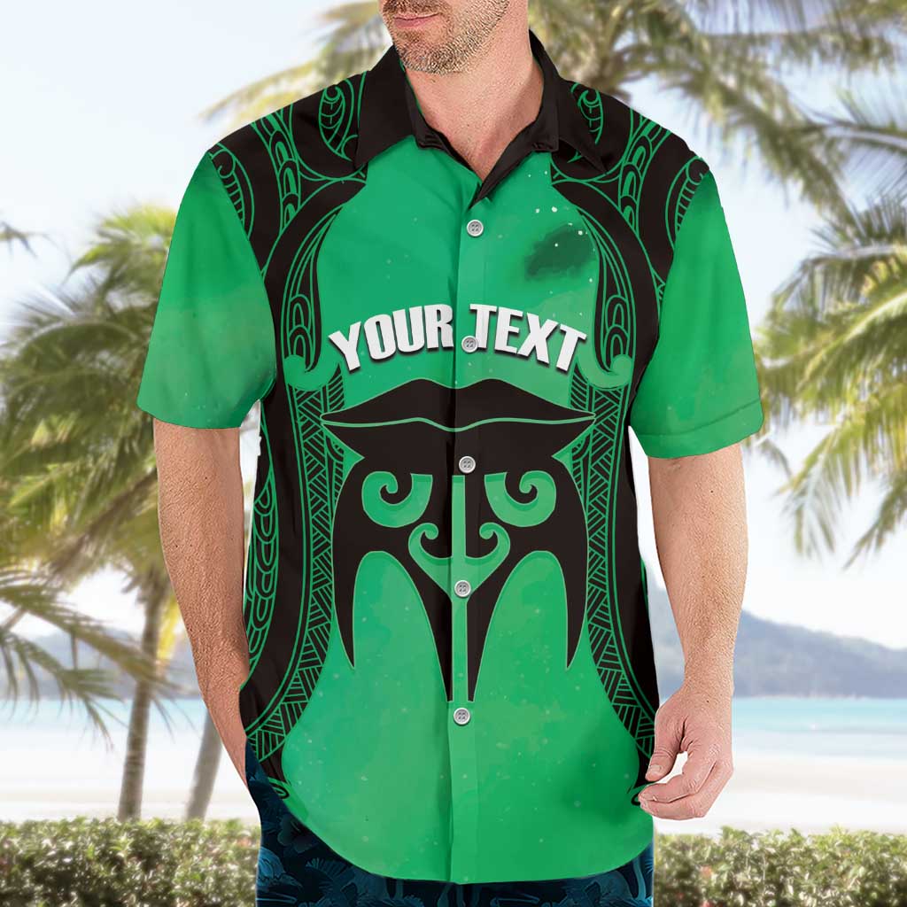 Personalised Moko Kauae New Zealand Hawaiian Shirt Maori Chin Tattoo Green - Polynesian Pride