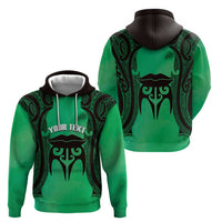 Personalised Moko Kauae New Zealand Hoodie Maori Chin Tattoo Green - Polynesian Pride