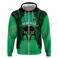 Personalised Moko Kauae New Zealand Hoodie Maori Chin Tattoo Green - Polynesian Pride