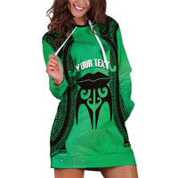 Personalised Moko Kauae New Zealand Hoodie Dress Maori Chin Tattoo Green - Polynesian Pride