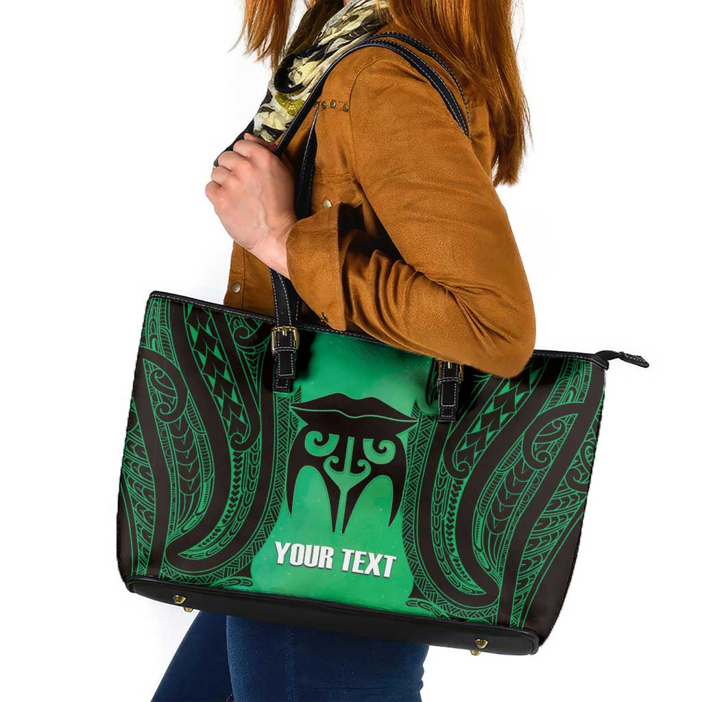 Personalised Moko Kauae New Zealand Leather Tote Bag Maori Chin Tattoo Green - Polynesian Pride
