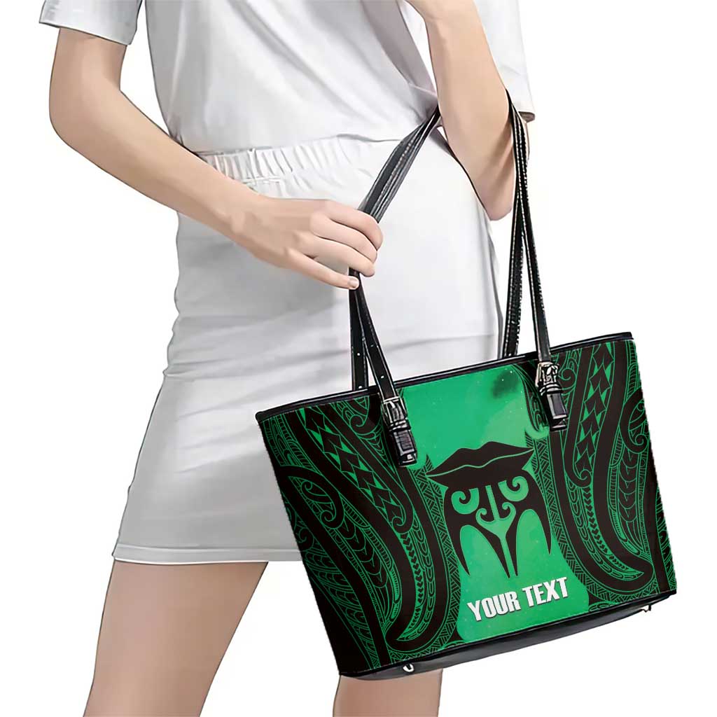 Personalised Moko Kauae New Zealand Leather Tote Bag Maori Chin Tattoo Green - Polynesian Pride