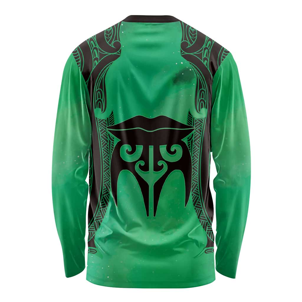 Personalised Moko Kauae New Zealand Long Sleeve Shirt Maori Chin Tattoo Green - Polynesian Pride