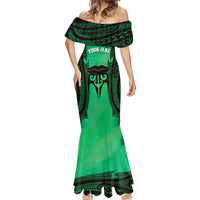 Personalised Moko Kauae New Zealand Mermaid Dress Maori Chin Tattoo Green - Polynesian Pride