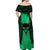 Personalised Moko Kauae New Zealand Off Shoulder Maxi Dress Maori Chin Tattoo Green - Polynesian Pride
