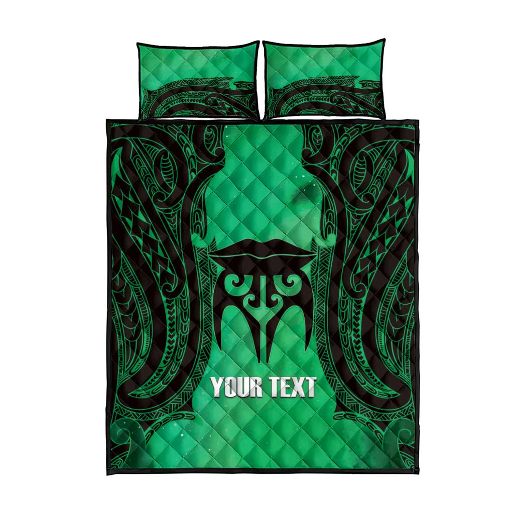 Personalised Moko Kauae New Zealand Quilt Bed Set Maori Chin Tattoo Green - Polynesian Pride