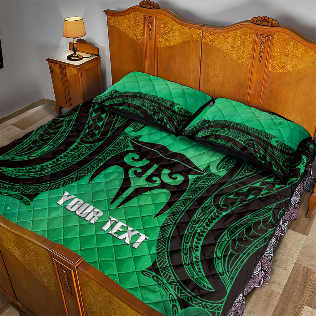 Personalised Moko Kauae New Zealand Quilt Bed Set Maori Chin Tattoo Green - Polynesian Pride