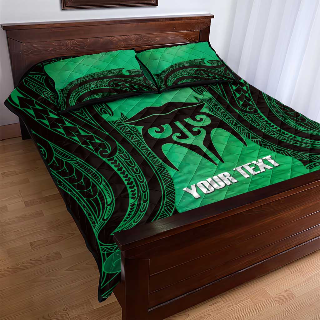 Personalised Moko Kauae New Zealand Quilt Bed Set Maori Chin Tattoo Green - Polynesian Pride