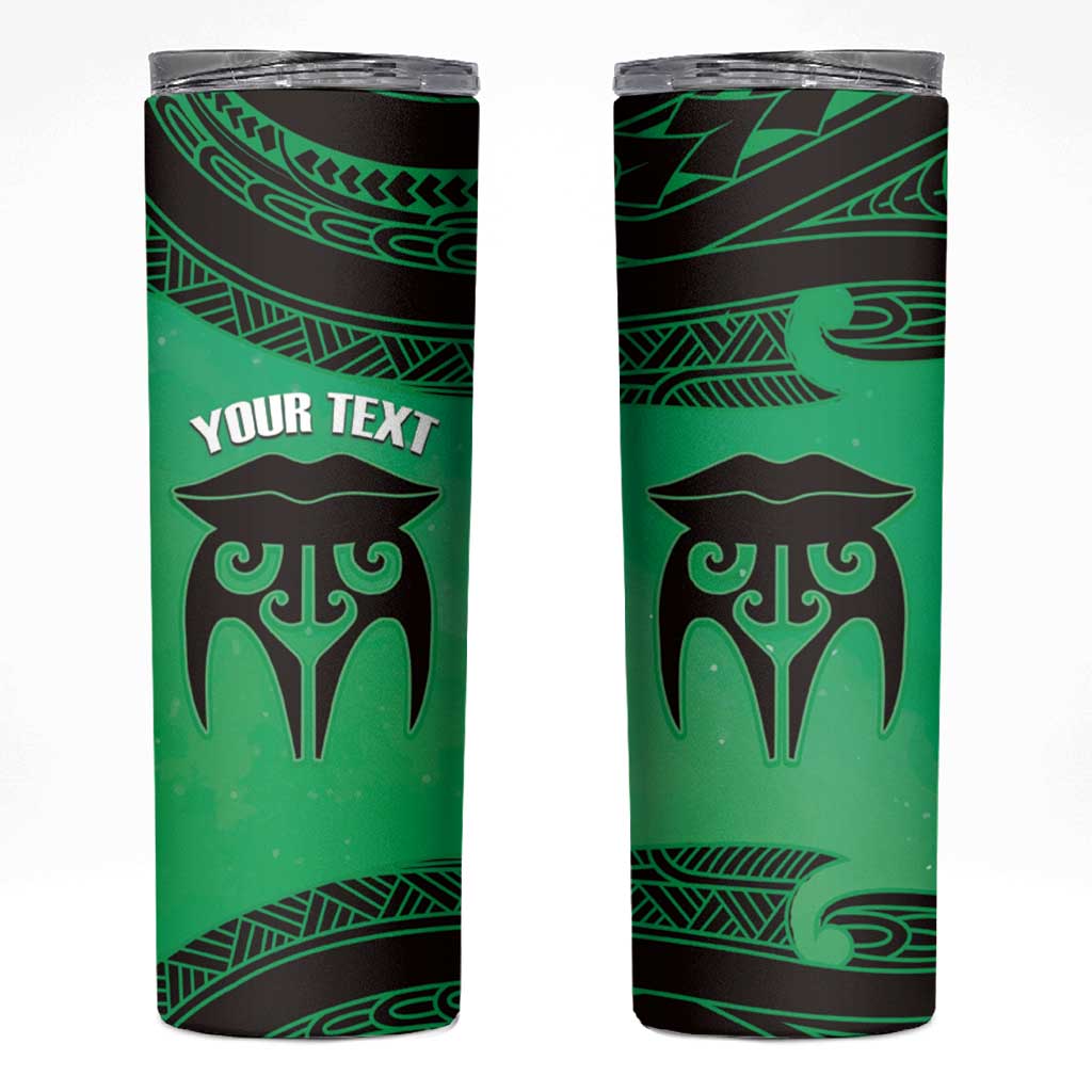 Personalised Moko Kauae New Zealand Skinny Tumbler Maori Chin Tattoo Green - Polynesian Pride