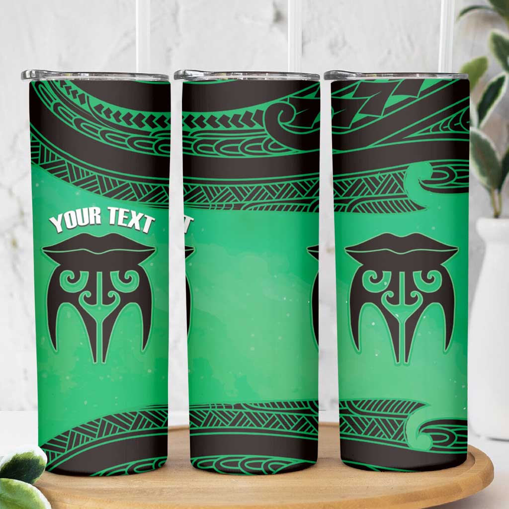 Personalised Moko Kauae New Zealand Skinny Tumbler Maori Chin Tattoo Green - Polynesian Pride