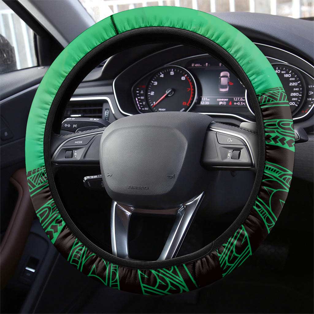 Moko Kauae New Zealand Steering Wheel Cover Maori Chin Tattoo Green - Polynesian Pride