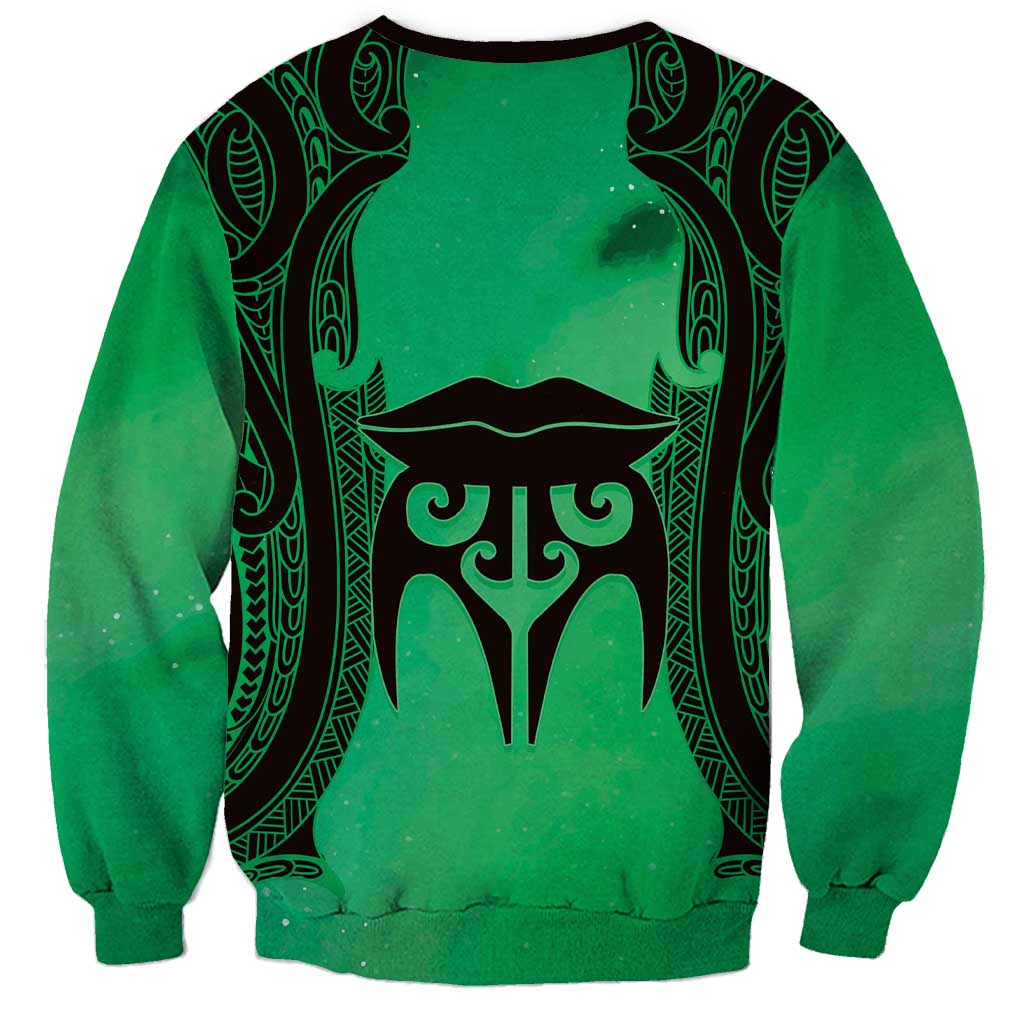Personalised Moko Kauae New Zealand Sweatshirt Maori Chin Tattoo Green - Polynesian Pride