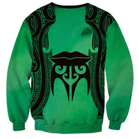 Personalised Moko Kauae New Zealand Sweatshirt Maori Chin Tattoo Green - Polynesian Pride