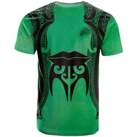 Personalised Moko Kauae New Zealand T Shirt Maori Chin Tattoo Green - Polynesian Pride