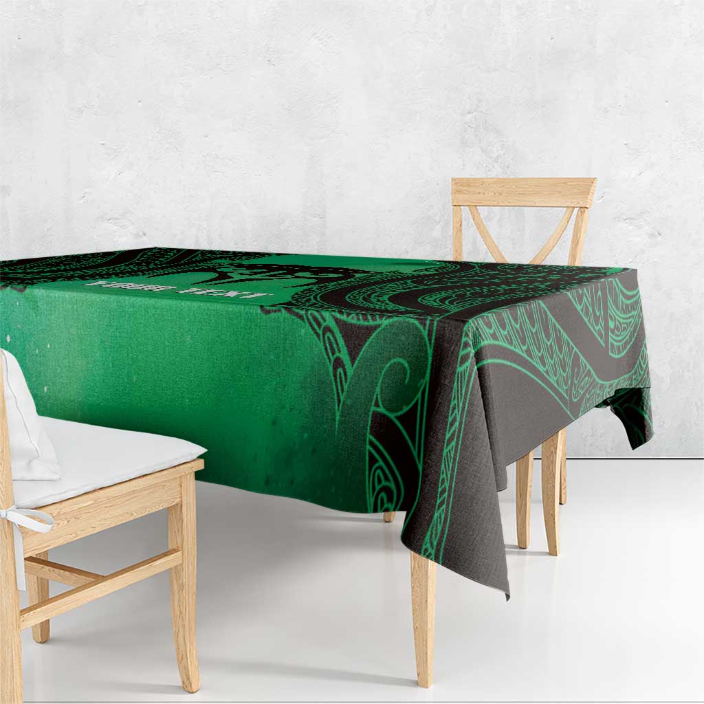 Personalised Moko Kauae New Zealand Tablecloth Maori Chin Tattoo Green - Polynesian Pride