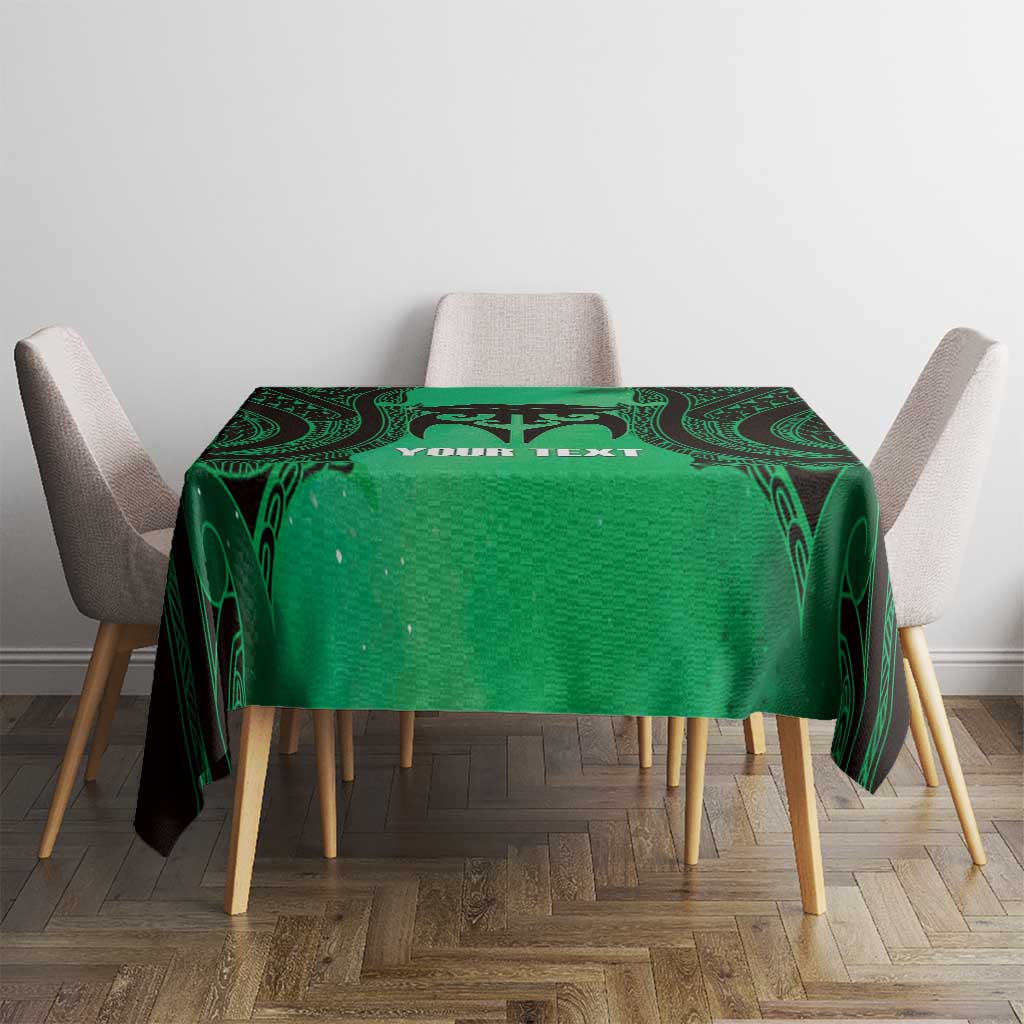Personalised Moko Kauae New Zealand Tablecloth Maori Chin Tattoo Green - Polynesian Pride