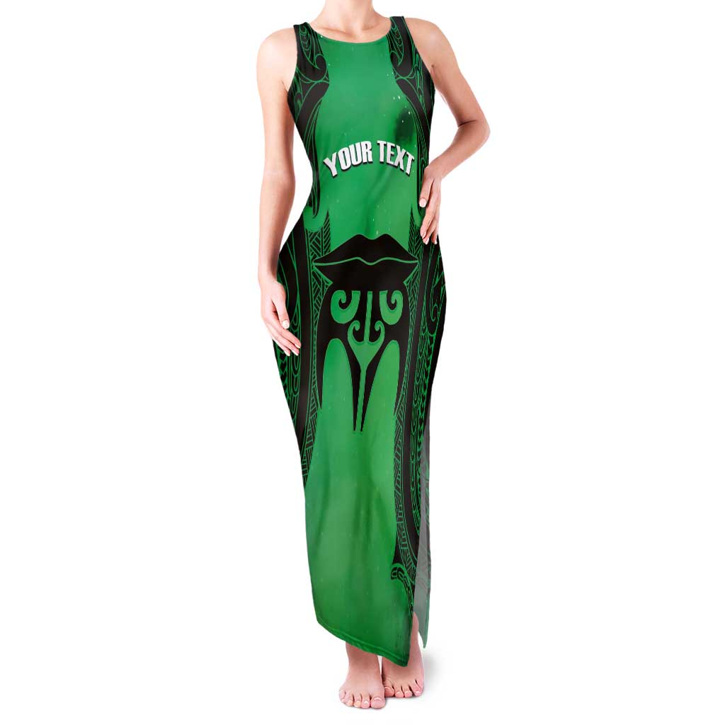 Personalised Moko Kauae New Zealand Tank Maxi Dress Maori Chin Tattoo Green - Polynesian Pride