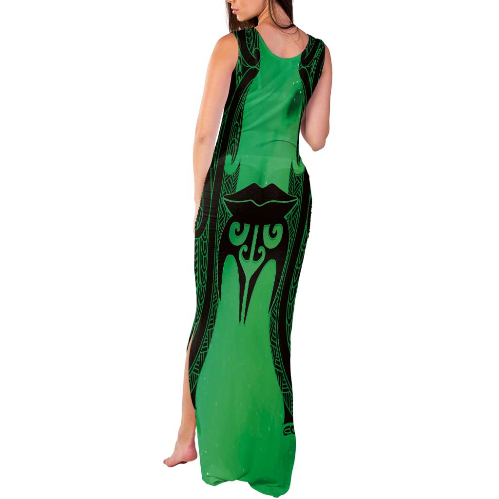 Personalised Moko Kauae New Zealand Tank Maxi Dress Maori Chin Tattoo Green - Polynesian Pride
