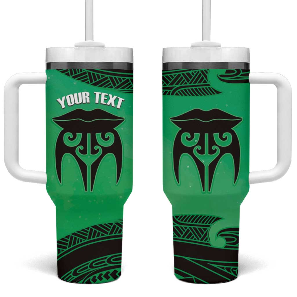 Personalised Moko Kauae New Zealand Tumbler With Handle Maori Chin Tattoo Green - Polynesian Pride