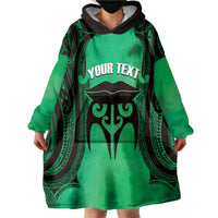 Personalised Moko Kauae New Zealand Wearable Blanket Hoodie Maori Chin Tattoo Green - Polynesian Pride