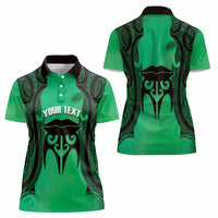 Personalised Moko Kauae New Zealand Women Polo Shirt Maori Chin Tattoo Green - Polynesian Pride