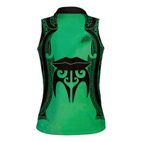 Personalised Moko Kauae New Zealand Women Sleeveless Polo Shirt Maori Chin Tattoo Green - Polynesian Pride