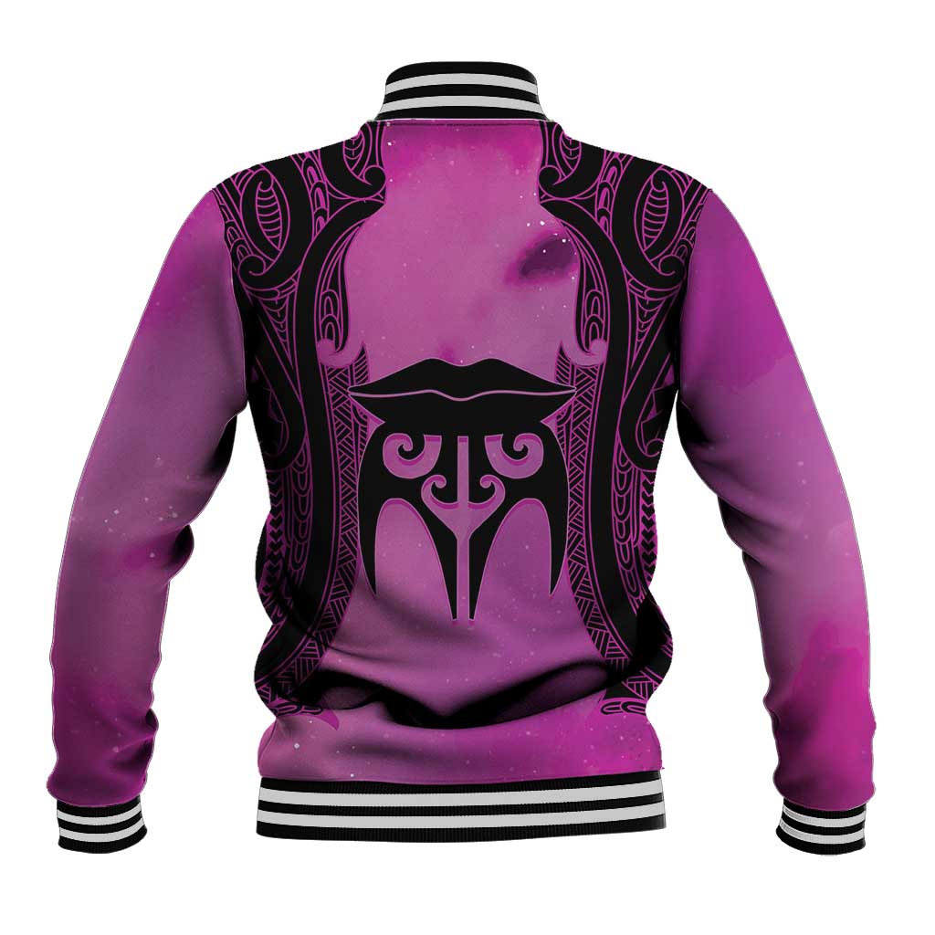 Personalised Moko Kauae New Zealand Baseball Jacket Maori Chin Tattoo Pink - Polynesian Pride
