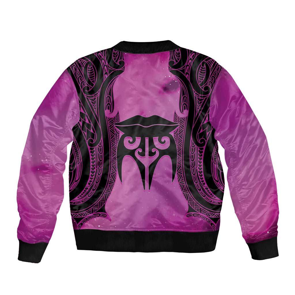 Personalised Moko Kauae New Zealand Bomber Jacket Maori Chin Tattoo Pink - Polynesian Pride