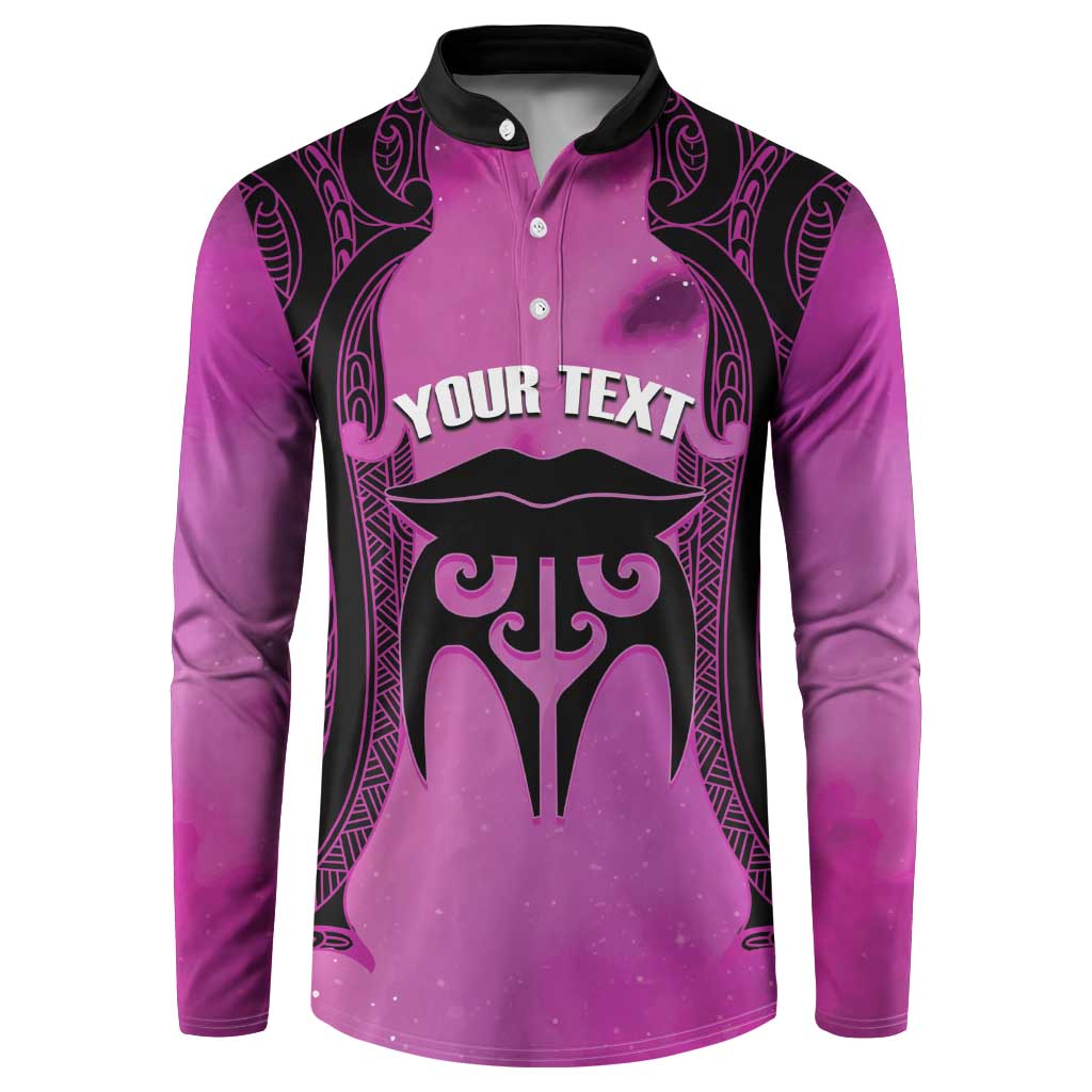 Personalised Moko Kauae New Zealand Button Sweatshirt Maori Chin Tattoo Pink - Polynesian Pride