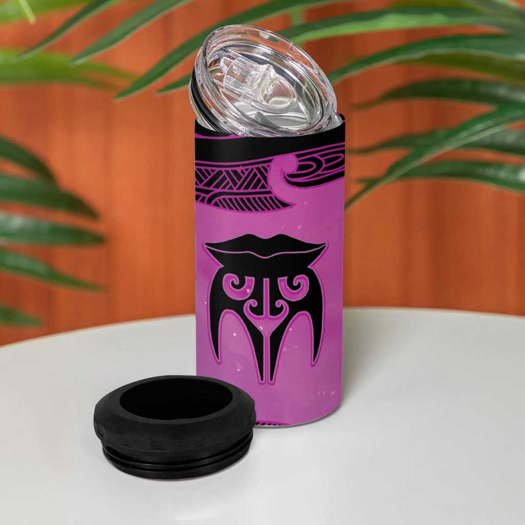 Personalised Moko Kauae New Zealand 4 in 1 Can Cooler Tumbler Maori Chin Tattoo Pink - Polynesian Pride